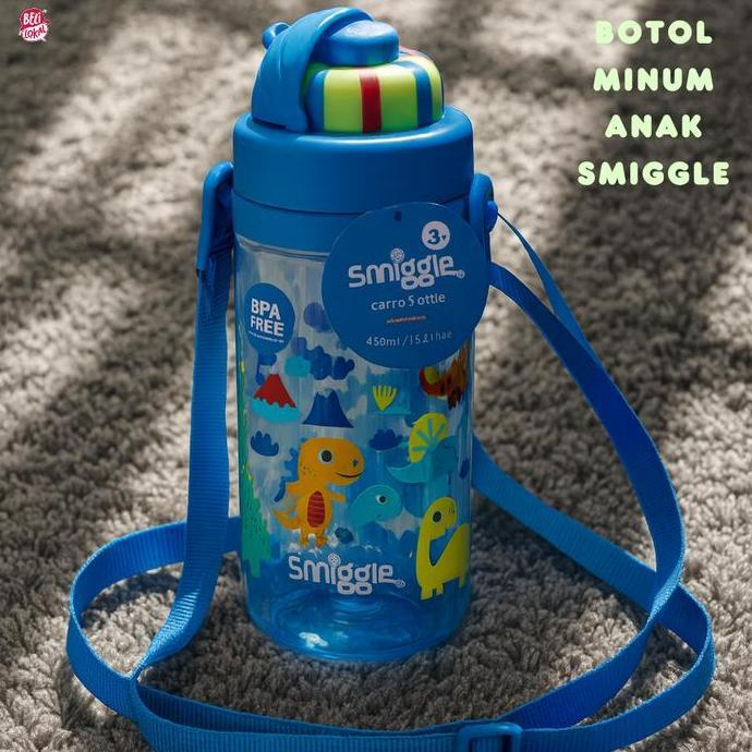 Botol Minum Anak Smiggle Dino 430Ml Bpa Free Water Bottle Sekolah Motif Dinosaurus Dengan Strap Sedo