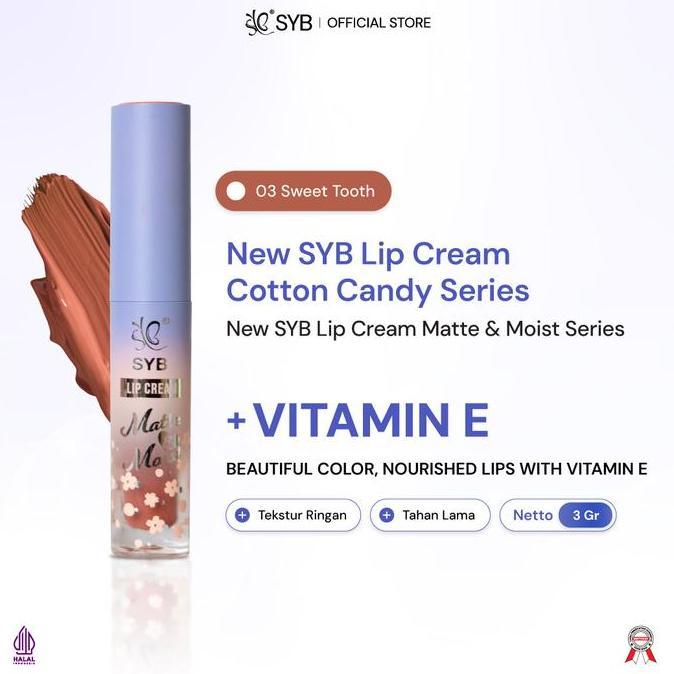 SYB Lip Cream Cotton Candy - Tekstur Ringan, Tahan Lama, Dengan Vitamin E [Netto 3 Gr]