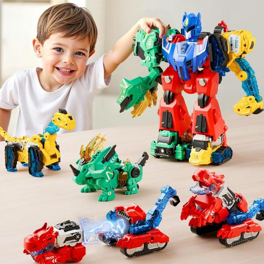 Transforme Robot Toy, Magnetic Construction Trucks Transform into Dinosaurs,