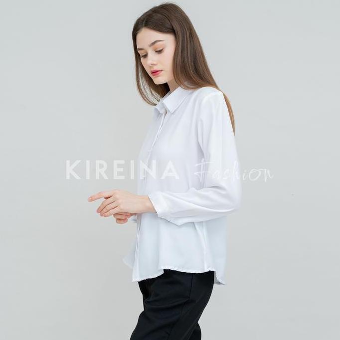 DS77 - Kemeja Putih Wanita Premium Bahan Moscrape - KIREINA FASHION