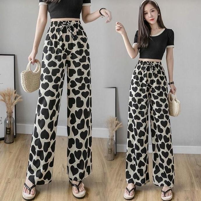 DB218 >> CELANA KULOT PANJANG KATUN MOTIF LOVE PUTIH SIZE L LOVELY ERIN