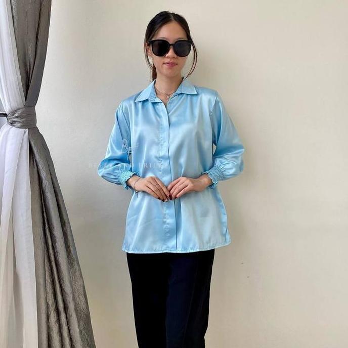 DB263 >> ZEYA Satin Blouse V-Neck / Satin Top Kantor Casual Wanita / Blus Kerah Satin Casual Look / 