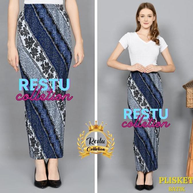 DV193 - Rok Plisket Span Batik Wanita Bawahan Kebaya Wisudan Kondangan Premium Panjang Semi Motif Pe