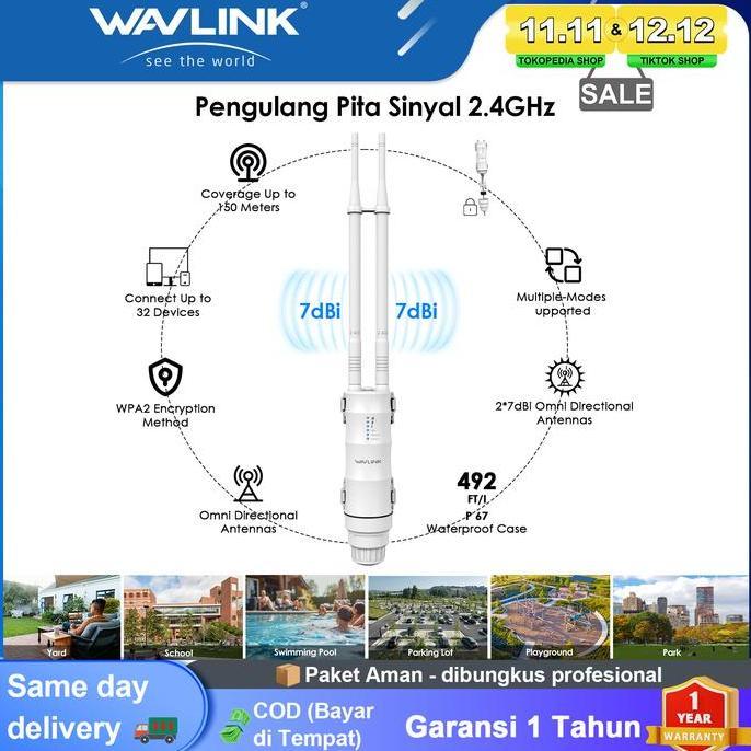 WAVLINK CPE300 Mbps Access Point N300 Outdoor Extender Jarak Jauh Mode AP Router Repeater PoE Tahan 