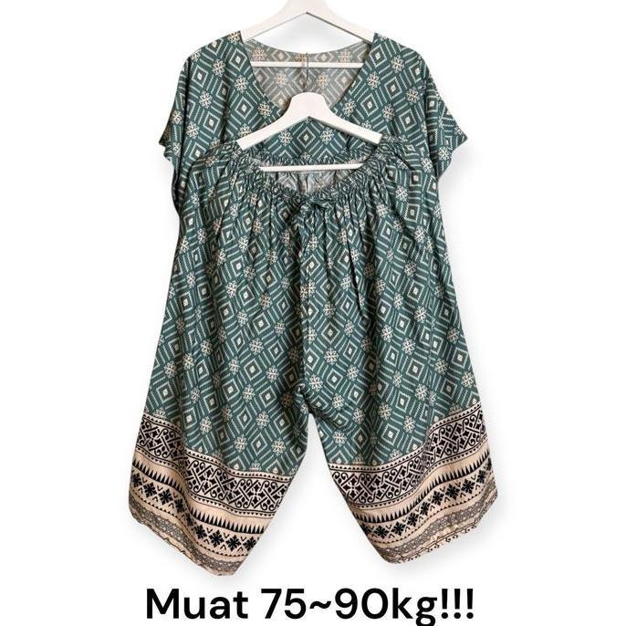 DY28 >> STELAN BAJU TIDUR WANITA JUMBO ONE SET FIT TO 4XL KG!!! ST3/4 C REAL PICT Atasan Rayon Setel