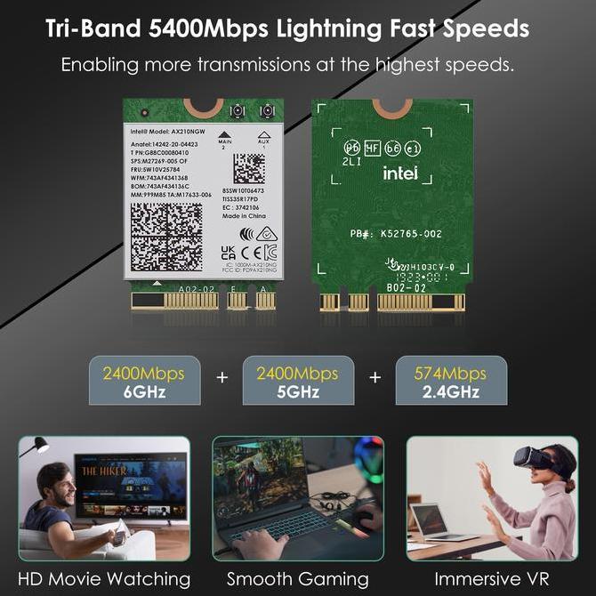 Wavlink Modul Jaringan Nirkabel WiFi 6E AX5400 Tri-band 2400Mbps 6GHz & Bluetooth 5.3 Adaptor M.2 NG
