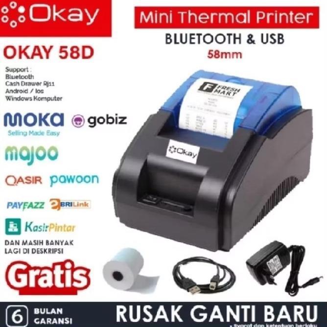 Okay 58D Printer Bluetooth Mini Printer Thermal 58Mm Pos Kasir Ppob Printer Thermal
