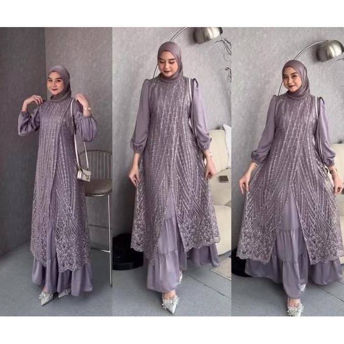OLIVIA DRESS (M-XXXL) DRESS SATIN GAMIS TERLARIS GAMIS MUSLIM BROKAT GAMIS PESTA GAMIS KEKINIAN