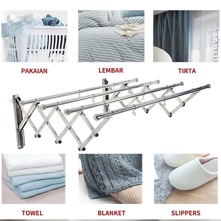 Jemuran Dinding Stainless Steel Jemuran Baju Tempel Dinding Lipat Jemuran Tempel Dinding Multilayer 