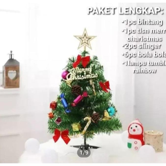 Pohon Natal Ukuran 60 Cm Lengkap Aksesoris / Pohon Natal Polos Hiasan Lampu