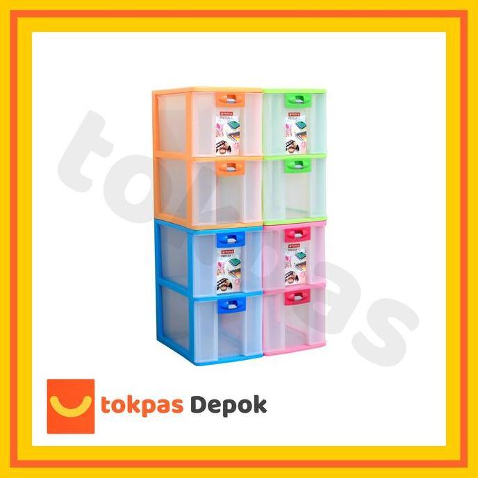 Lion Star - Pressa Container Xl 2 Plastik  Pr 22 Laci Penyimpanan Cd Susun 2 Biru Hijau Pink Tempat 