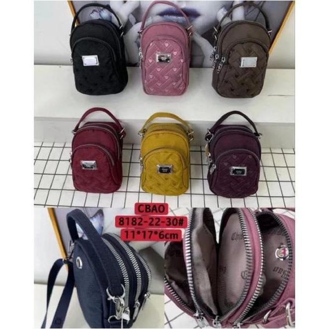 Tas Selempang Wanita 8182-22-30 Kanvas Bordir Love Slingbag Cewek Hitam Pink