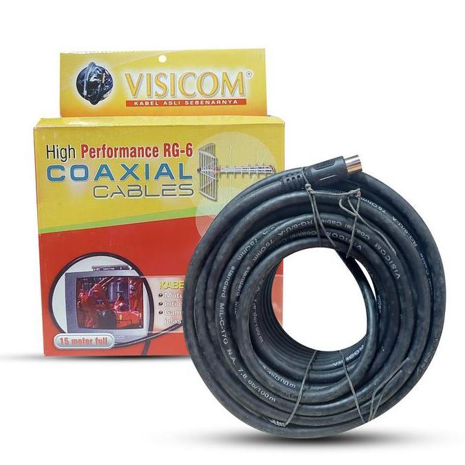 Kabel Antena TV Visicom Coaxial Rg6 + Jack 15 Meter