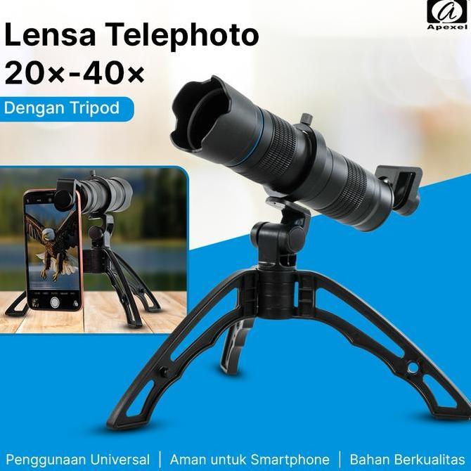 Lensa Telephoto Lens 20x-40x+Tripod 17mm Hitam APL-JS2040XJJ04 APEXEL