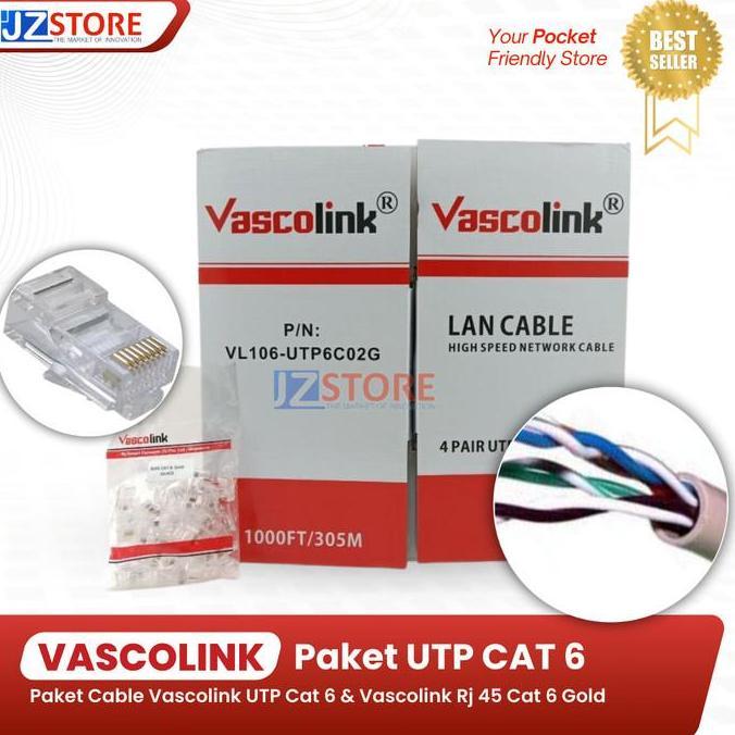 Paket Cable Vascolink UTP Cat 6 & Vascolink Rj 45 Cat 6 Gold