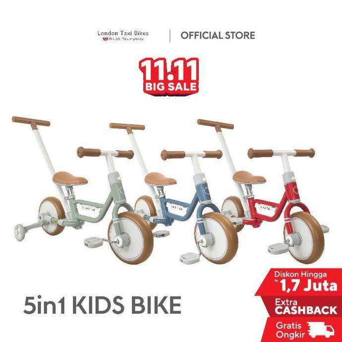 Terbaru London Taxi 5In1 Kids Bicycle - Sepeda Anak Roda Tiga/Sepeda Dorong Anak/Balance Bike