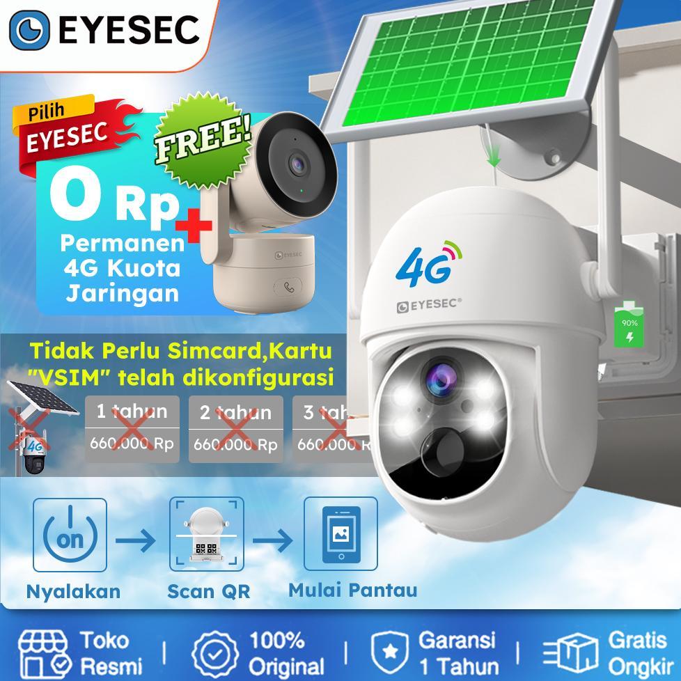 [Kuota 4G GRATIS Tanpa Batas] EYESEC CCTV 4G All Operator Tenaga Surya Outdoor Waterproof CCTV Garan