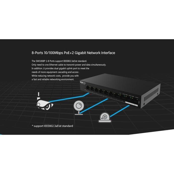 TOTOLINK SW1008P SWITCH POE 8 PORT 10/100 Mbps + 2 Port GIGABIT UPLINK
