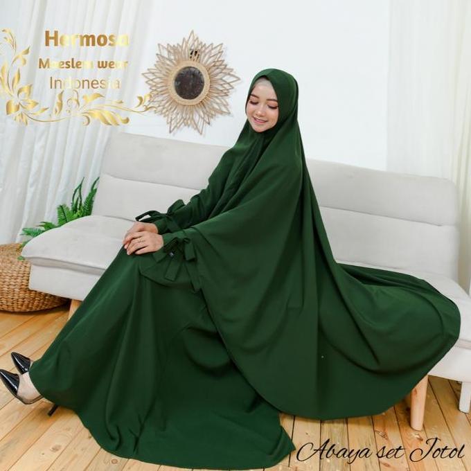 [Setelan Abaya dan Khimar wolfis jumbo Hermosa] Setelan Aabaya Hermosa Bahan wolfis warna Hijau boto