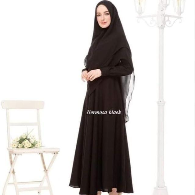 [Gamis Hermosa] Gamis polos hitam premium GAMIS HITAM POLOS/GAMIS WOLLYCREPE/GAMIS WOLLYCREPE PREMIU