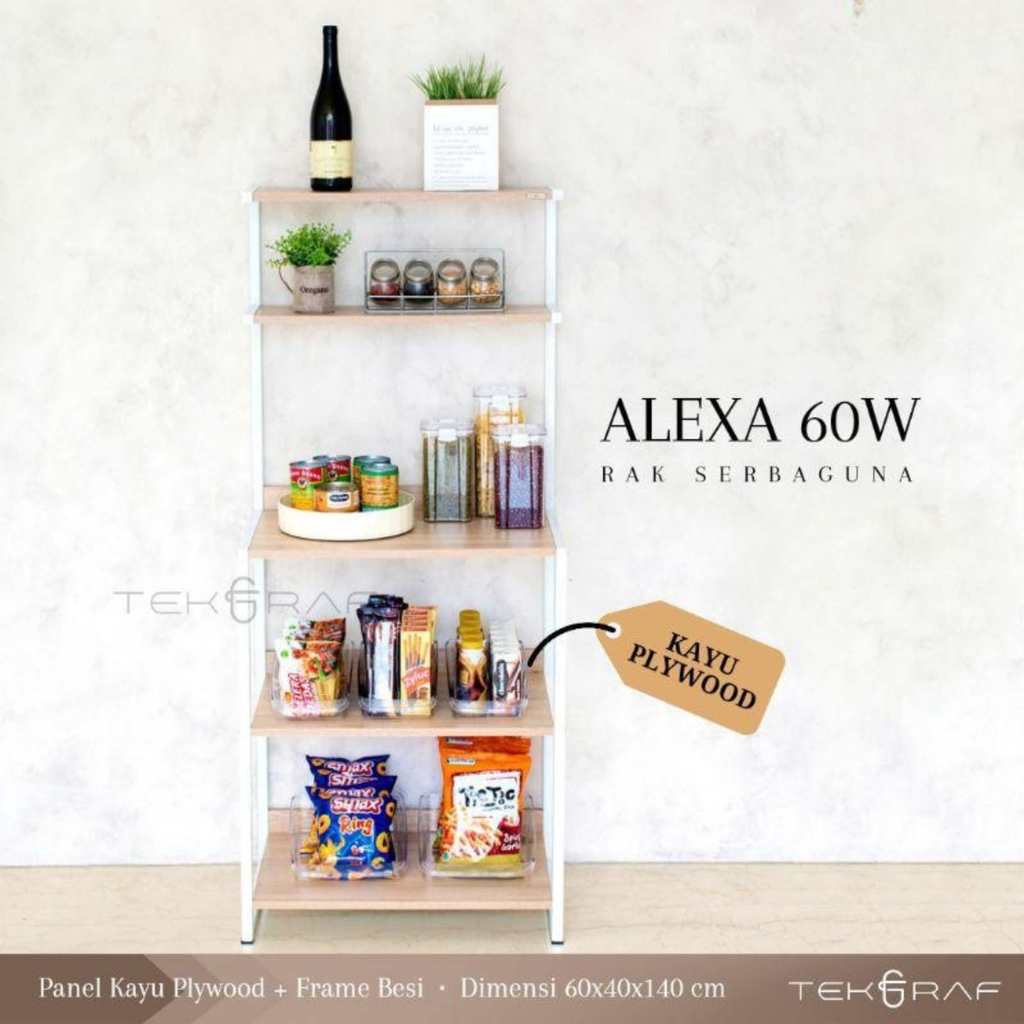 Tekgraf Alexa 60 W Rak Serbaguna Kayu Kuat -  Rak Susun Serbaguna Dapur Lemari Sayur Kayu Kaki Besi