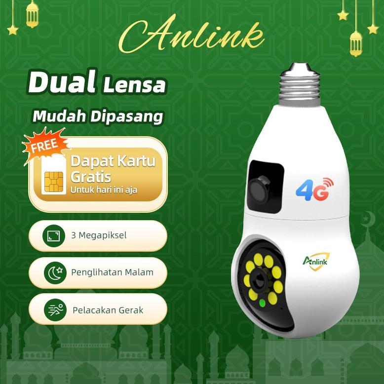 Anlink CCTV Kamera 4G Dual Lensa 4MP Pantau Rumah Lewat HP Audio 2 Arah Gratis SIM Tanpa WiFi