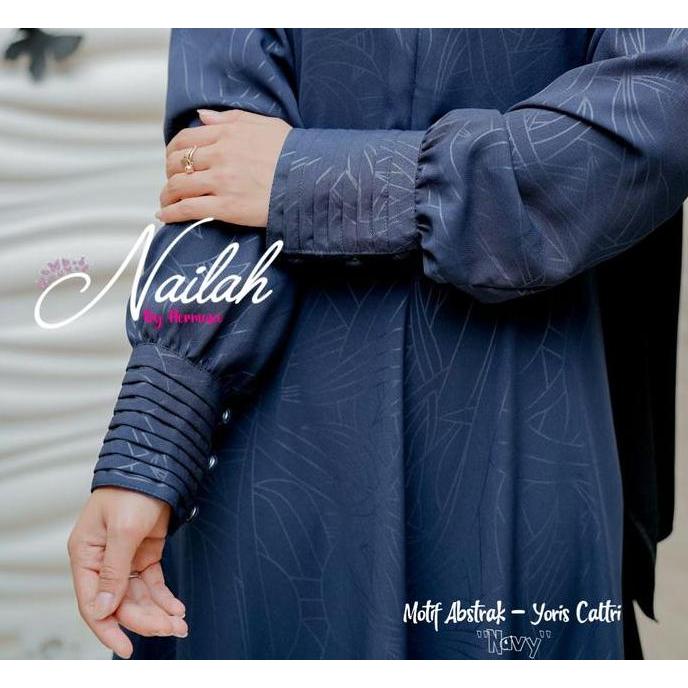 [Gamis hermosa] Gamis embos hermosa motif abstrak bahan yoris caltri-Gamis navy/gamis biru dongker/g