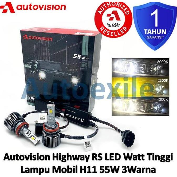 Autovision Highway RS LED 3Warna H11 3000K 4300K 6000K Kuning Pekat Warm White Putih Watt Tinggi Pen
