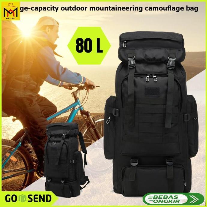 Tas Gunung Ransel Taktis Militer Hiking Camping Oxford Waterproof 80 L