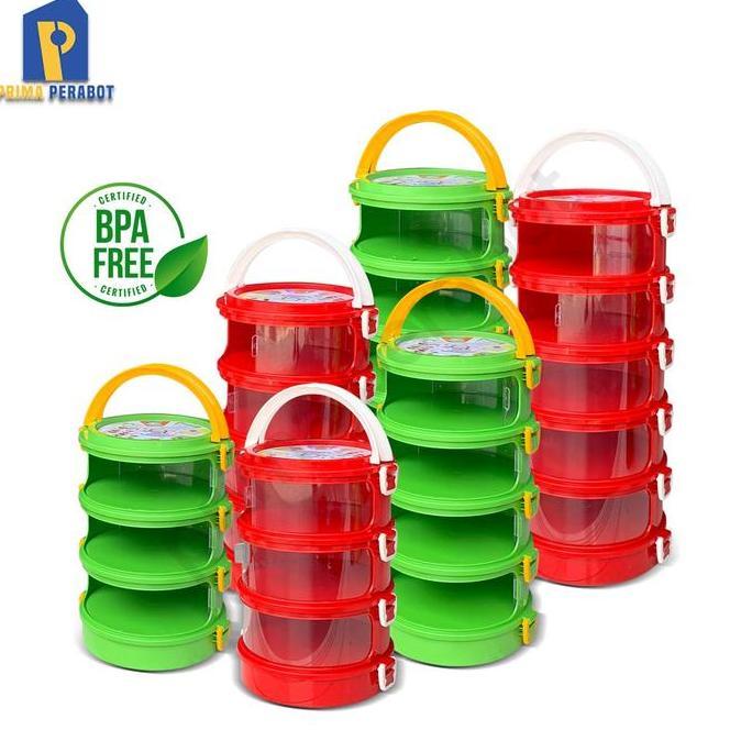 TERMURAH - Tudung saji susun 4 / Rak Penutup Makanan 4 Susun Hijau Merah Plastik