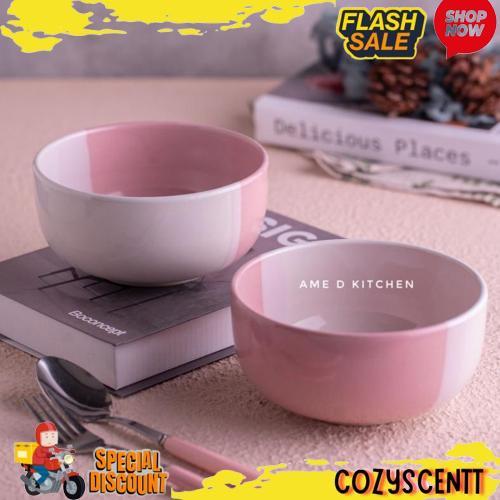 Super Mangkok Sup Bulat Keramik Two Tone Pink