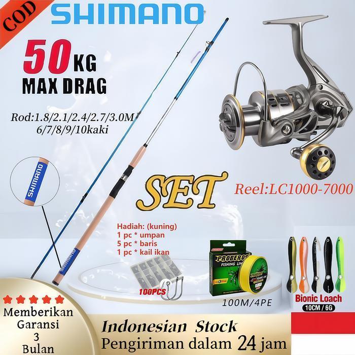 1 Set Shimano 1.8M-3.0M Fishing Set Power Fishing Rod Fiber Metal Spool Reel Pancing 5.2:1 Max Drag 