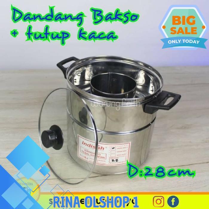 DANDANG BAKSO 28CM PANCI DANDANG STAINLESS STEEL PLUS TUTUP KACA BY RINA OLSHOP ONE
