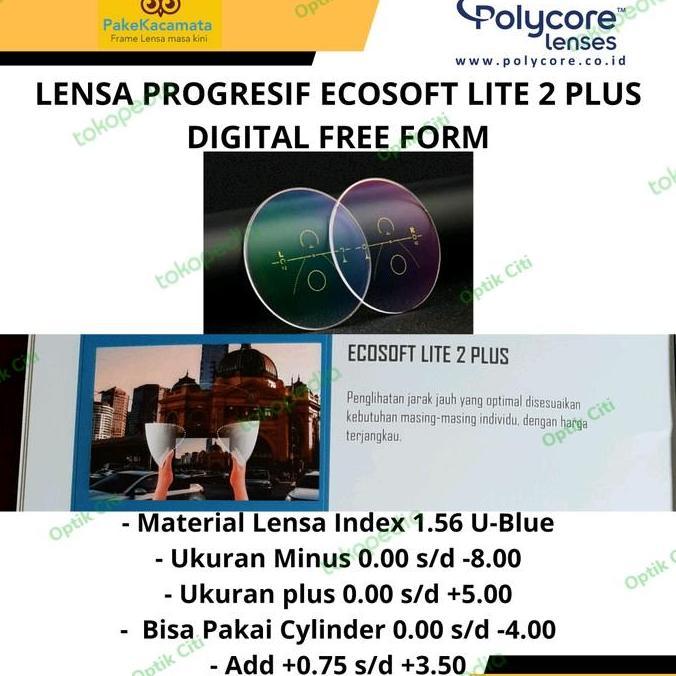 Lensa Kacamata Blueray Progresif Polycore Ecosoft Lite2 Bisa Cylinder