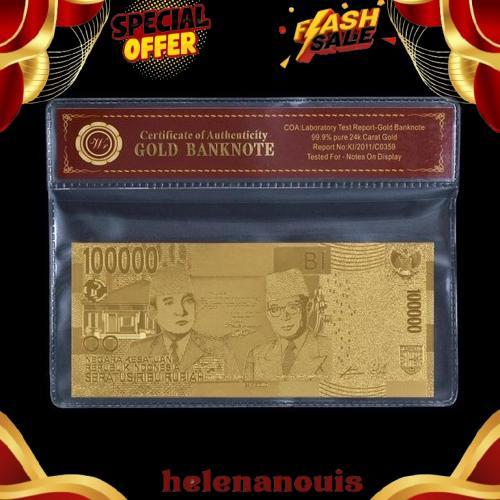 Super Uang Replika 100.000 Rupiah Lapis Emas 24K Seratus Ribu Gold Plated
