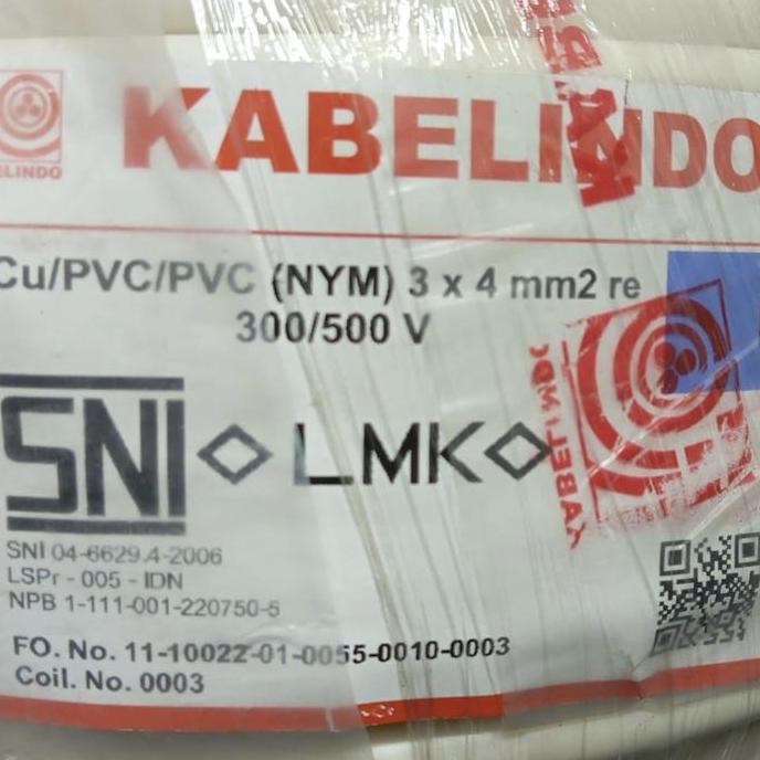 Kabel Nym 3X4Mm Kabelindo 100M Kabel Nym 3X4 Mm Putih Kabelindo
