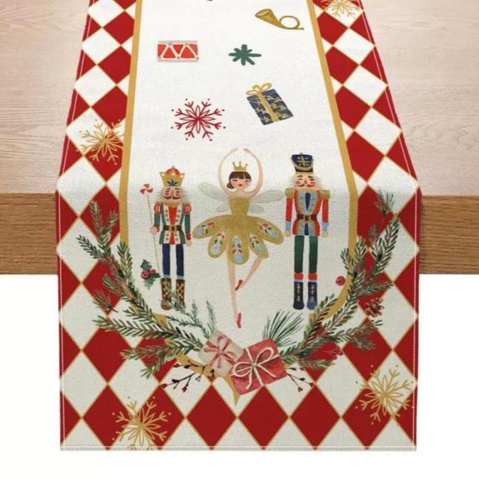Everything - Table Runner Christmas Motif Natal Nutcracker Taplak Meja Makan Kain