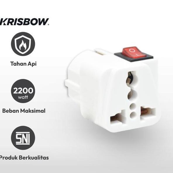 AZKO KRISBOW STEKER ARDE ADAPTOR TRAVEL DENGAN SWITCH - PUTIH