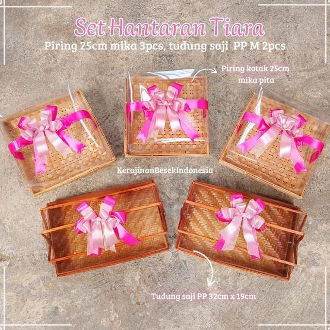 Kualitas terbaik] SET HANTARAN TIARA ISI 5pcs BONUS PITA Piring kotak mika seserahan lamaran pernika