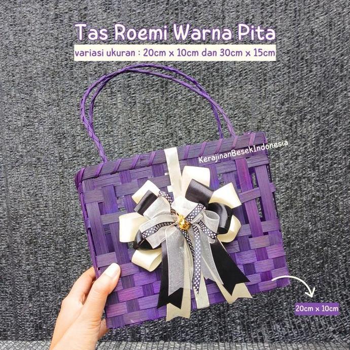 #####] GROSIR TAS Roemi BINGKISAN PITA BANYAK WARNA goodiebag hampers mini snack kado anyam bambu ke