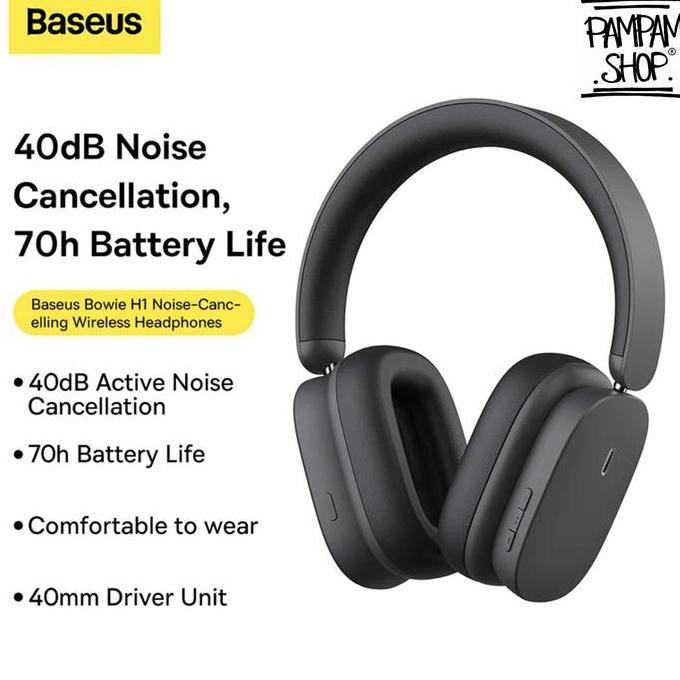 Baseus Bowie H1 Headphone Wireless Bluetooth 5.2 ANC Active Noise Cancelling Head Phone Ori