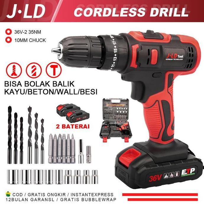 JLD Mesin Bor Baterai 36Vf Cordless bor Mesin Bor cas murah bolak balik/Kasus/Charger - fullset Bor 
