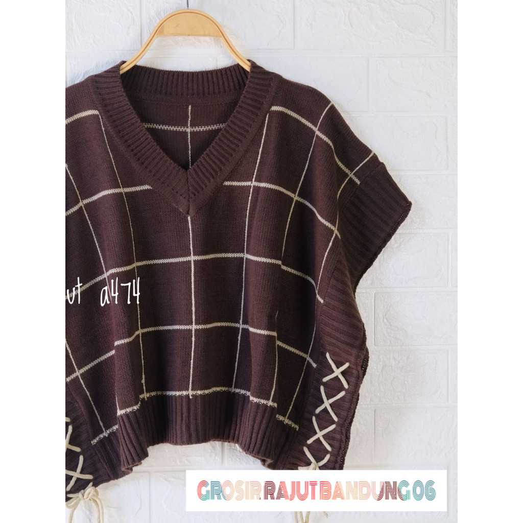 Zulaika Vest Rompi Rajut Motif Kotak Kotak Tali Samping Wanita