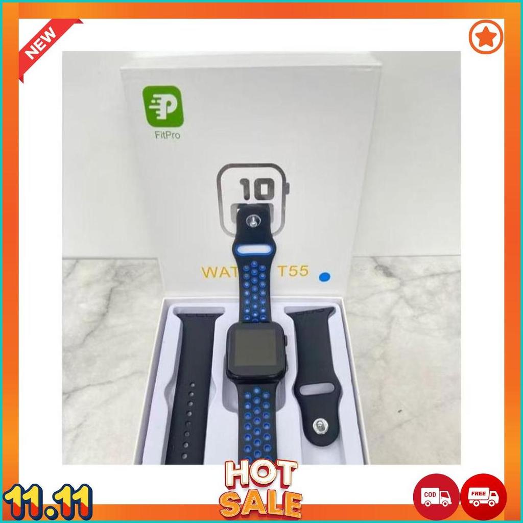 SMARTWATCH T55 FREE TALI CANVAS JAM TANGAN SMARTWATCH PRIA WANITA ORIGINAL COD