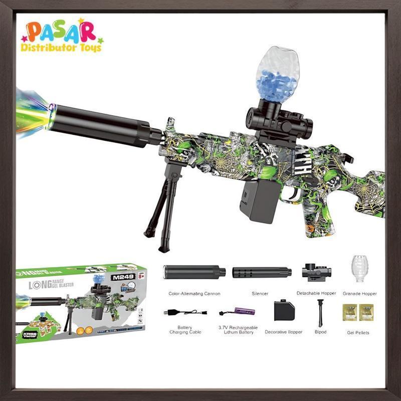 Cuci Gudang Mainan Anak D-6652/WH81-3 M249 FULLY/SEMI AUTOMATIC Mainan Tembakan Elektrik M249 Lampu 