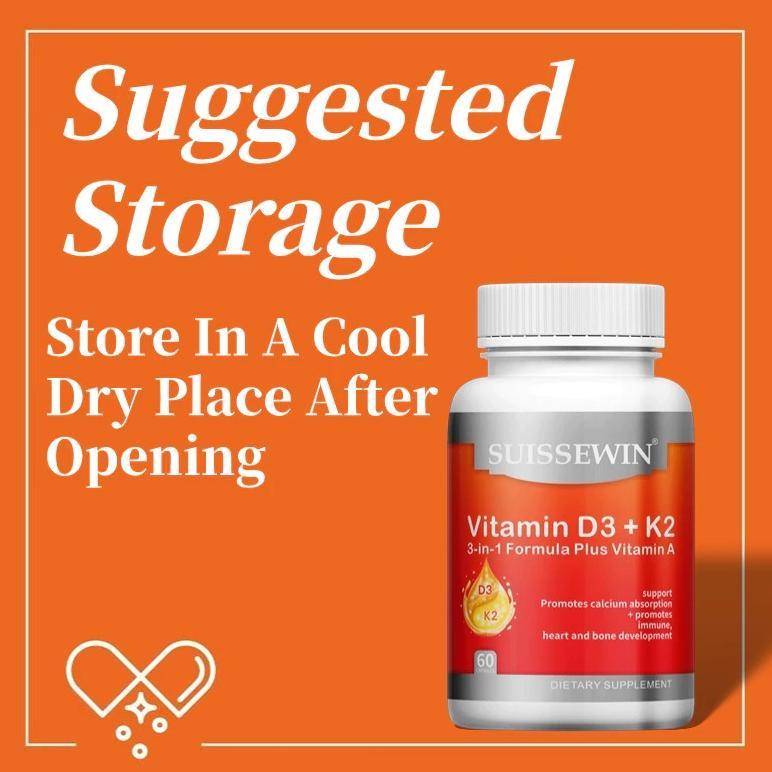 Suissewin Vitamin D3 + K2, 5000Iu / Vitamin D3 K2 5000Iu 60 Kapsul Original