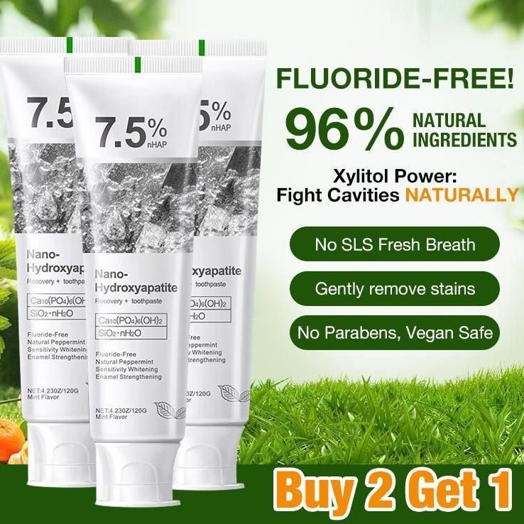 Gandidakar1 - Nano Hydroxyapatite Pasta Gigi 7.5g - Pemutih Gigi Fluoride-Free, Probiotik, Hilangkan