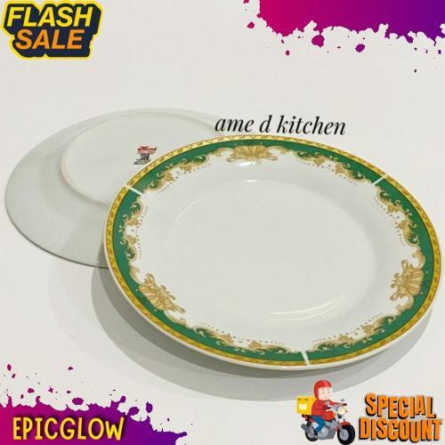 Viral Piring Ceper Keramik 10.5" Bulat Mahkota Hijau Winston