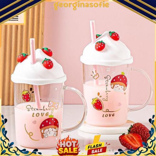 Unik Either.Id | Gelas Kaca Transparan Aesthetic Lucu Gelas Anak Gelas Cantik Mug Aesthetic