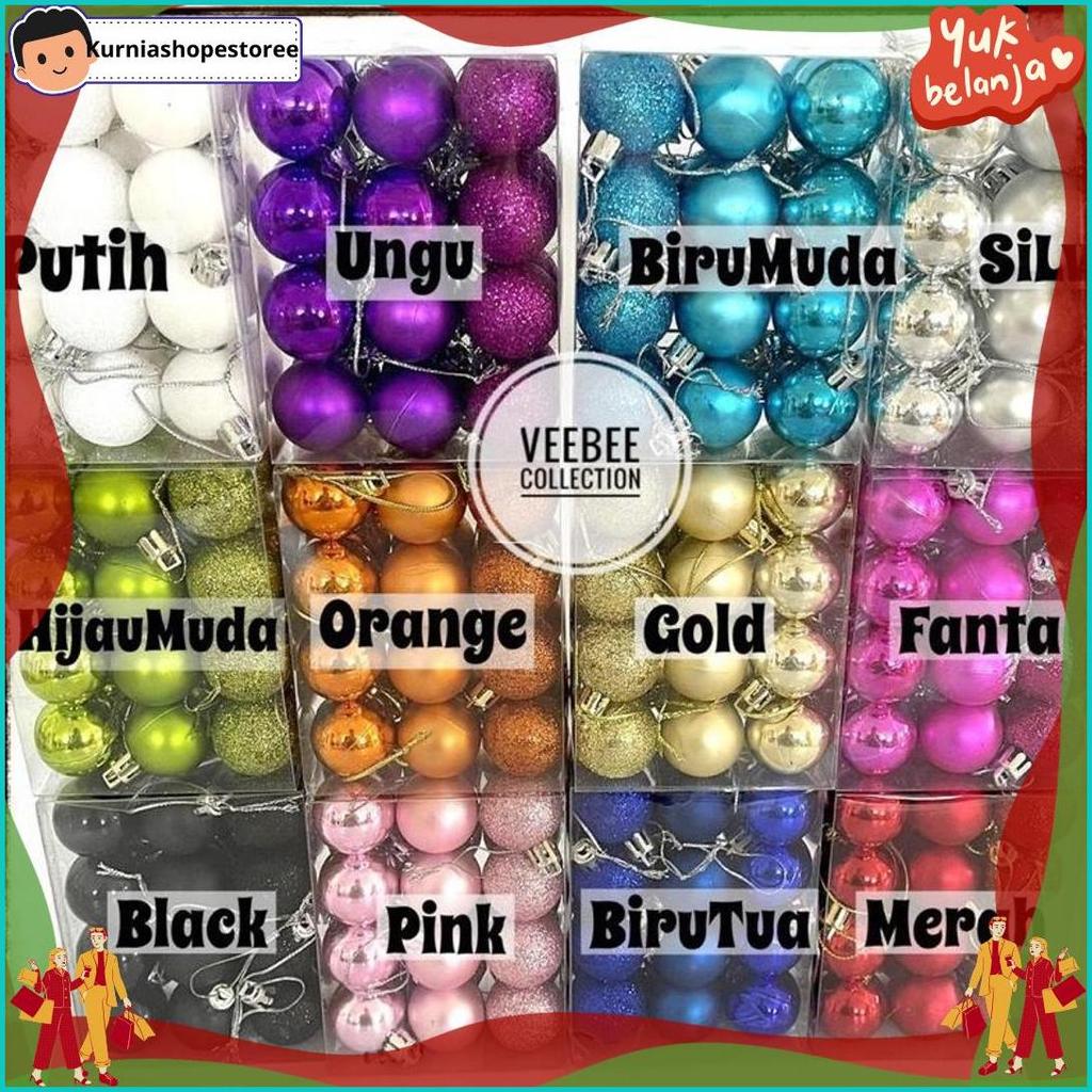 Harga Grosir Hiasan Bola Pohon Natal 3Cm/ Bola Hias Pohon Natal/ Aksesoris Pohon / Hiasan Natal